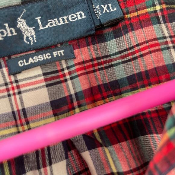 RALPH LAUREN Shirt Size Extra Large Classic Fit Tartan Plaid Short Sleeve Cotton - Picture 4 of 14
